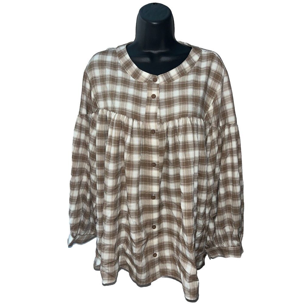 NWT Anniewear Women's Blouse Top Long Balloon Sleeve Baby Doll Sz XL